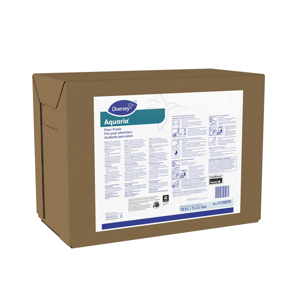 Diversey Aquaria floor finish 5 gallon bag-in-box package detail