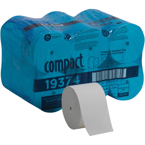 Compact 19374 coreless 1-ply toilet paper, 18 rolls per case