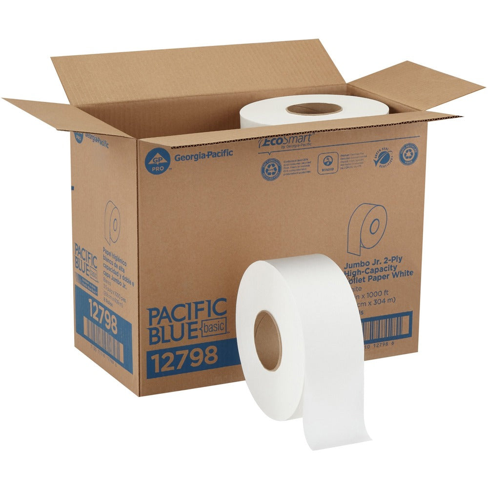 Pacific Blue Basic 12798 Jumbo Jr 2-ply toilet paper, 8 rolls per case