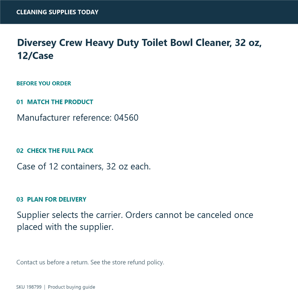 Diversey Crew Heavy Duty Toilet Bowl Cleaner, 32 oz, 12/Case — ordering information guide
