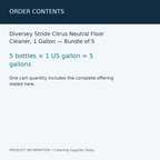 Diversey Stride Citrus Neutral Floor Cleaner, 1 Gallon — Bundle of 5 — order contents information card