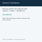 Diversey Stride Citrus Neutral Floor Cleaner, 1 Gallon — Bundle of 5 — product reference information card