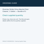 Diversey Stride Citrus Neutral Floor Cleaner, 1 Gallon — Bundle of 5 — ordering guide information card
