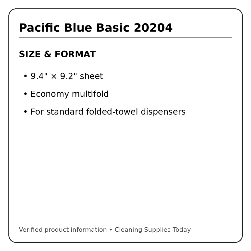 Pacific Blue Basic 20204 size and format information