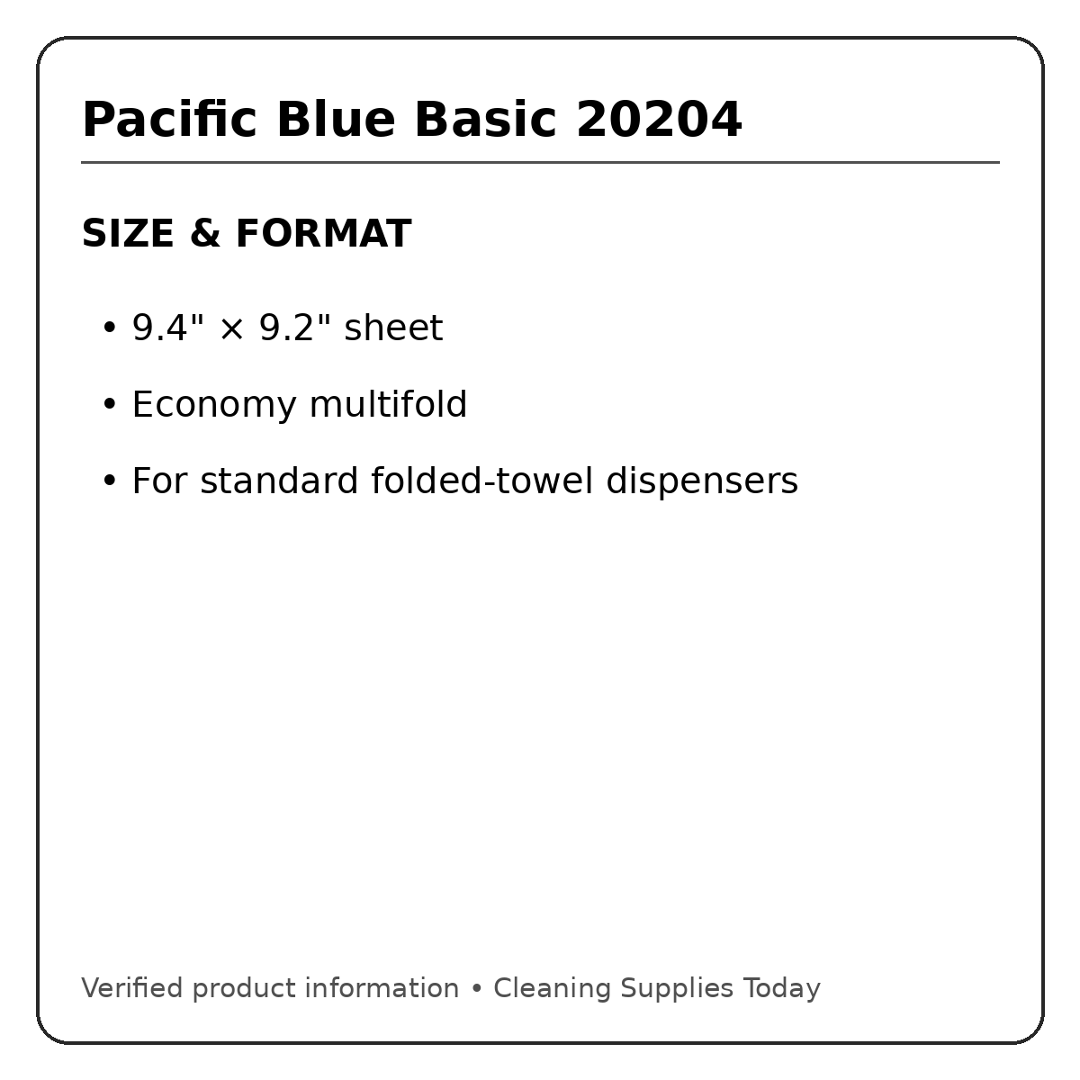 Pacific Blue Basic 20204 size and format information