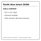 Pacific Blue Select 20389 size and recycled-content information