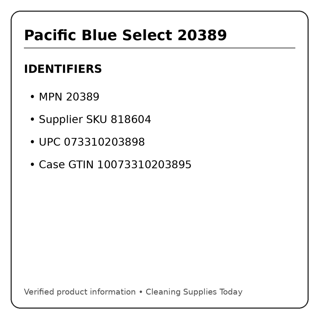 Pacific Blue Select 20389 identifiers