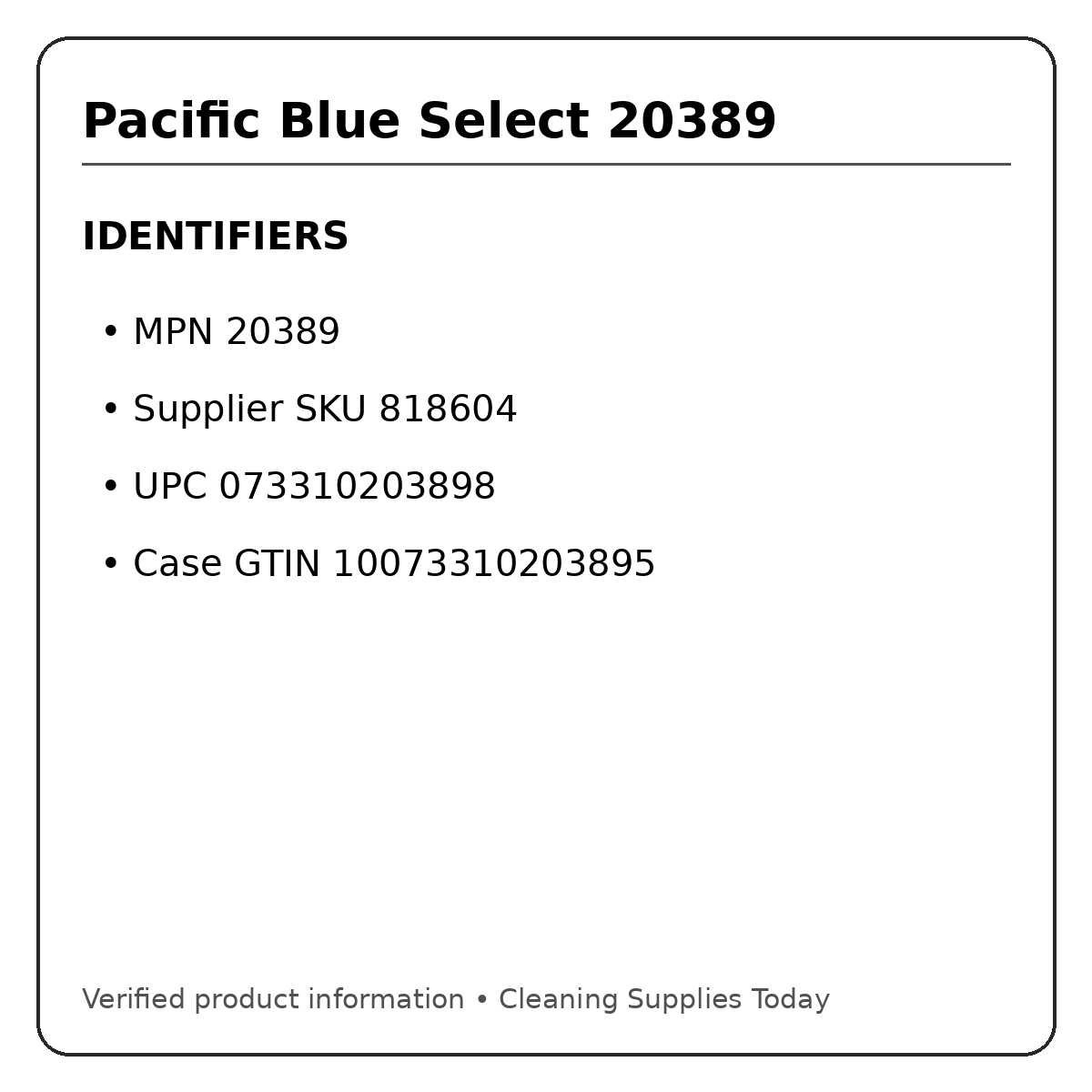 Pacific Blue Select 20389 identifiers