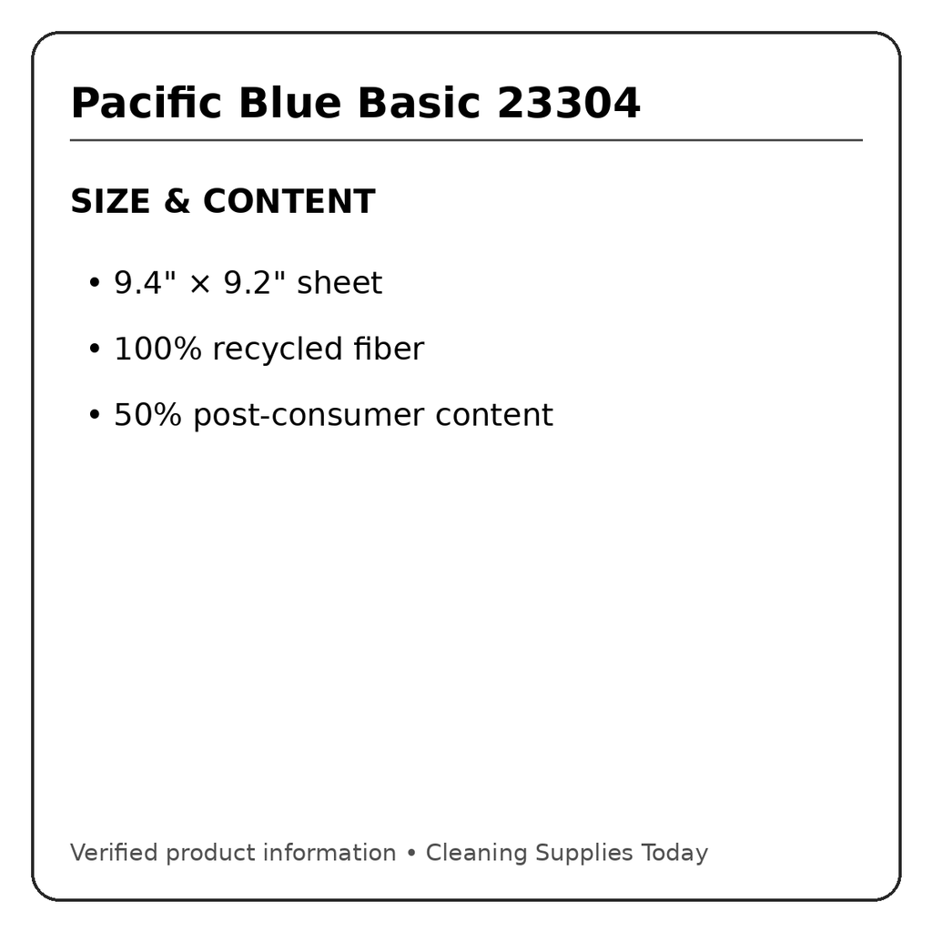 Pacific Blue Basic 23304 size and recycled-content information