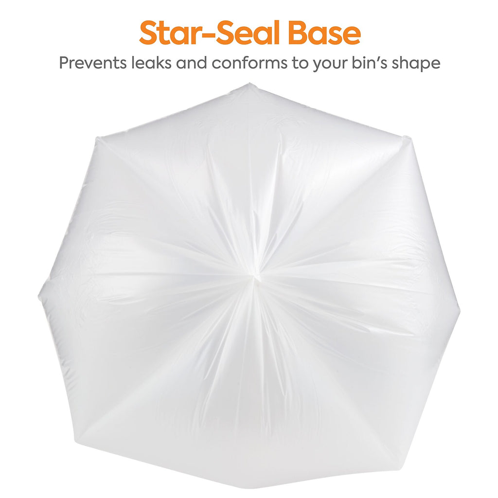 Coastwide Professional 50–56 Gallon Clear Trash Bags, 1.1 Mil, 100/Case – CW57393 — star-seal base