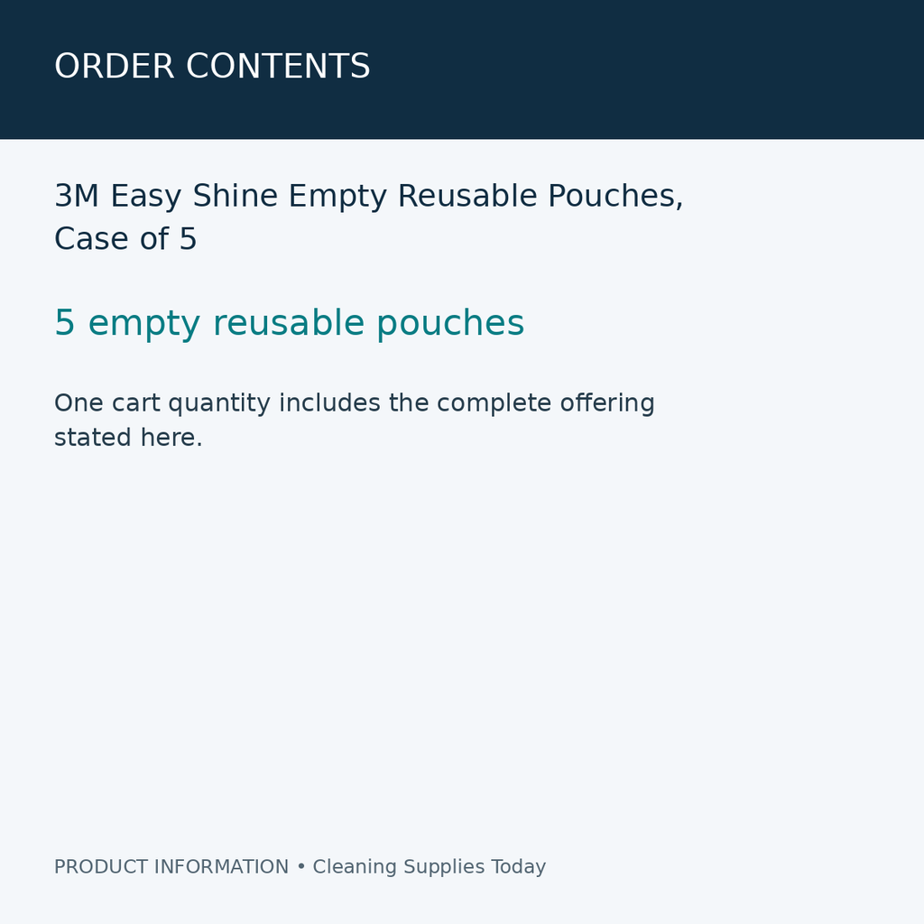3M Easy Shine Empty Reusable Pouches, Case of 5 — order contents information card