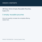 3M Easy Shine Empty Reusable Pouches, Case of 5 — order contents information card