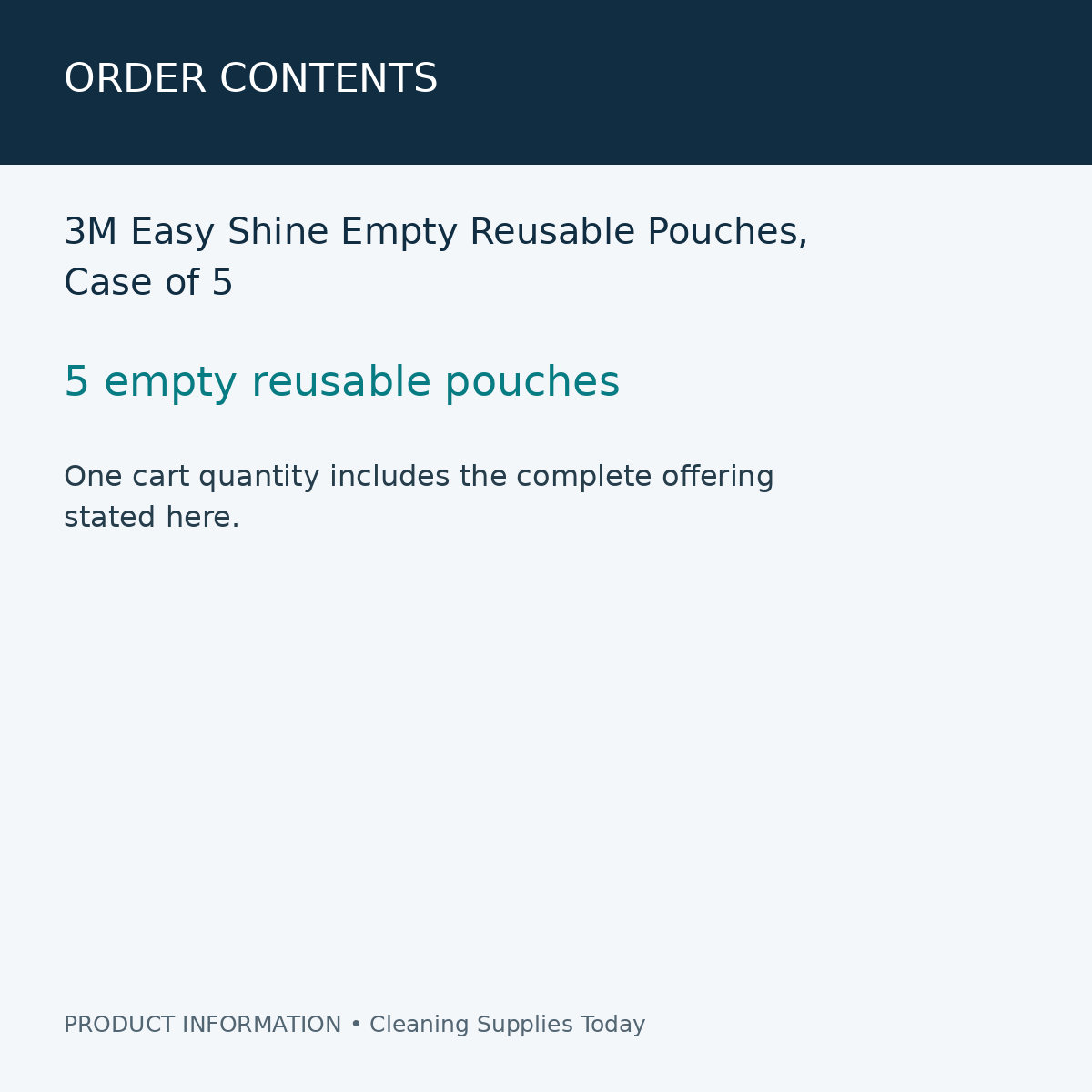 3M Easy Shine Empty Reusable Pouches, Case of 5 — order contents information card
