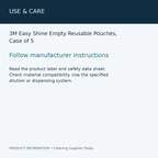 3M Easy Shine Empty Reusable Pouches, Case of 5 — use & care information card