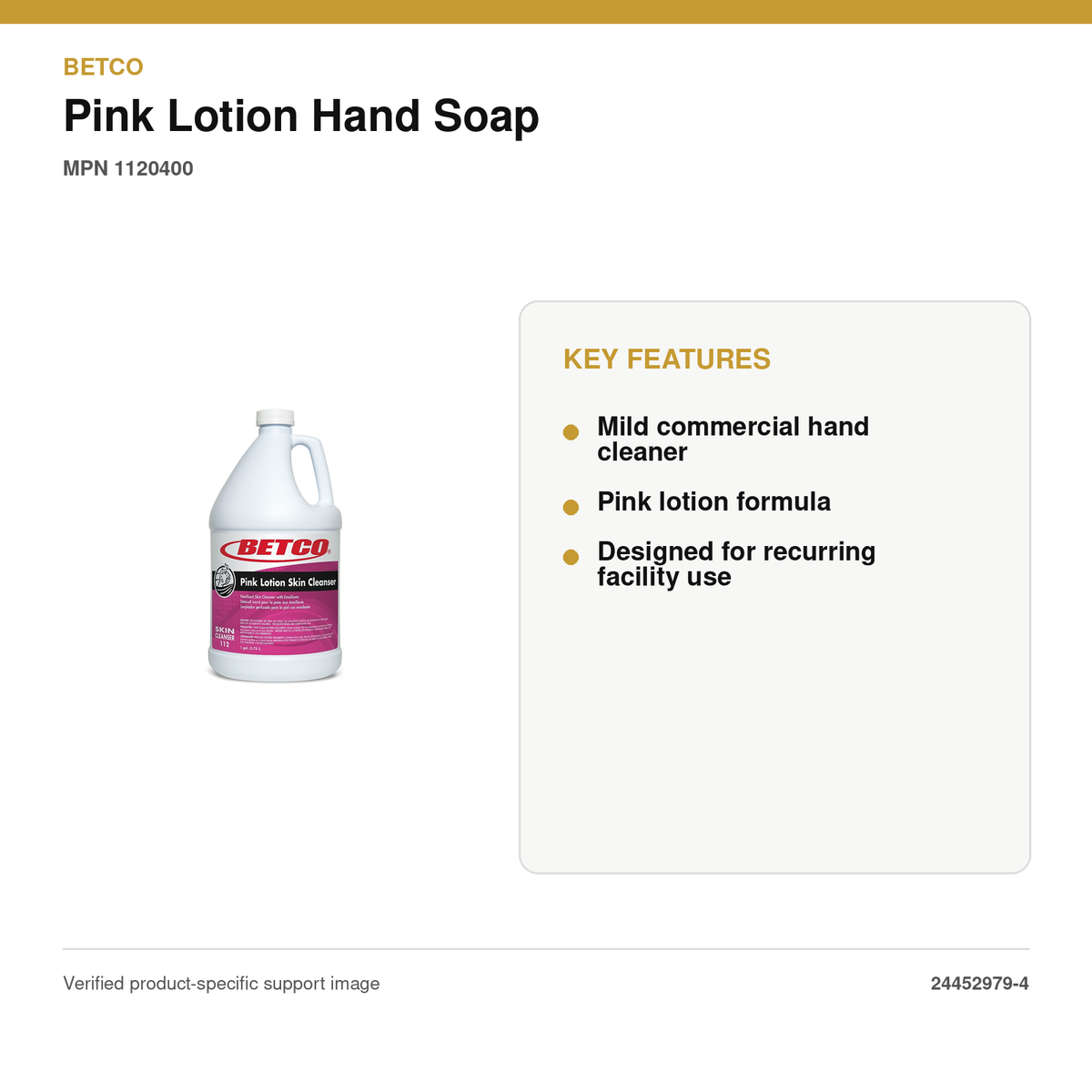 Betco Pink Lotion Hand Soap, Clean Bouquet, 1 Gal, 4/Case – MPN 1120400 – key features