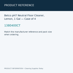 Betco pH7 Neutral Floor Cleaner, Lemon, 1 Gal — Case of 4 — product reference information card