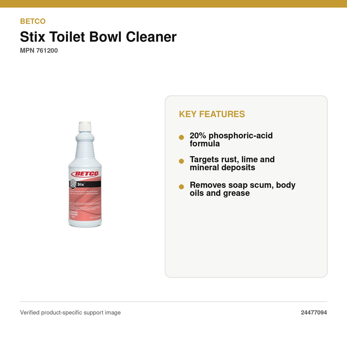 Betco Stix Toilet Bowl Cleaner, 32 oz, 12/Case – MPN 761200 – key features