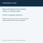 Betco pH7 Neutral Floor Cleaner, Lemon, 5 Gal Bag-in-Box — ordering guide information card