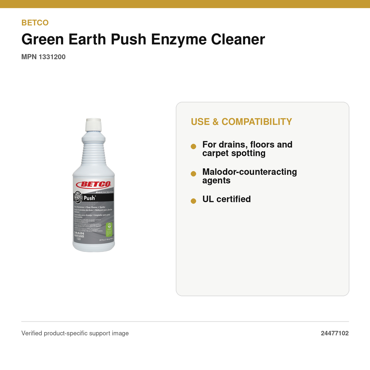 Betco Green Earth Push Enzyme Cleaner, New Green Scent, 32 oz – MPN 1331200 – use, specifications and compatibility
