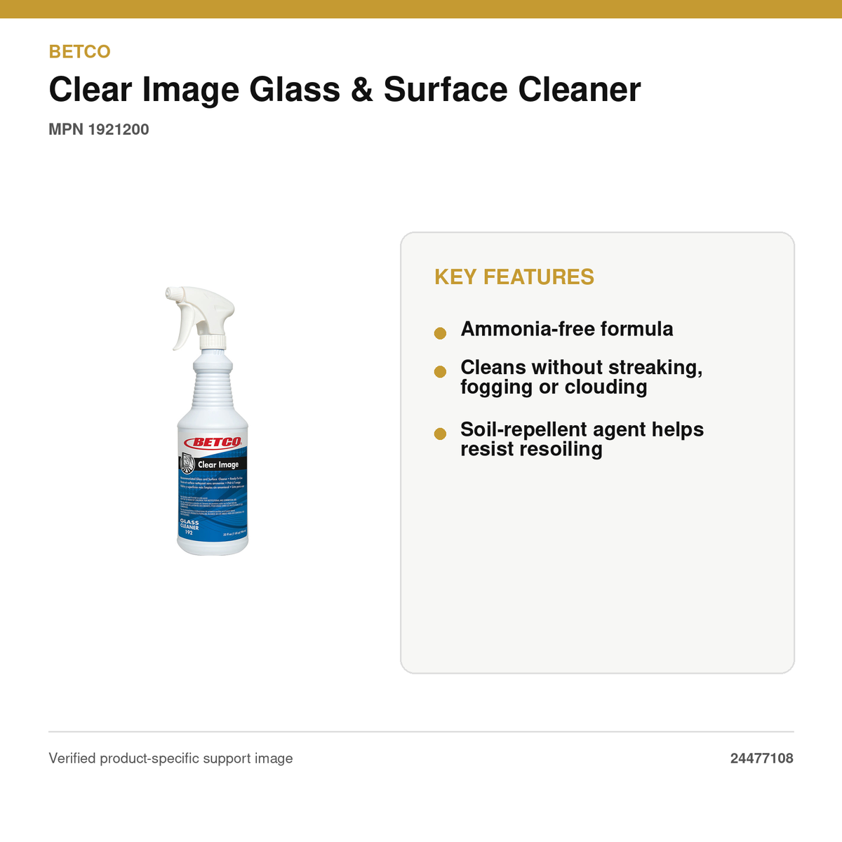 Betco Clear Image ammonia-free glass cleaner key features