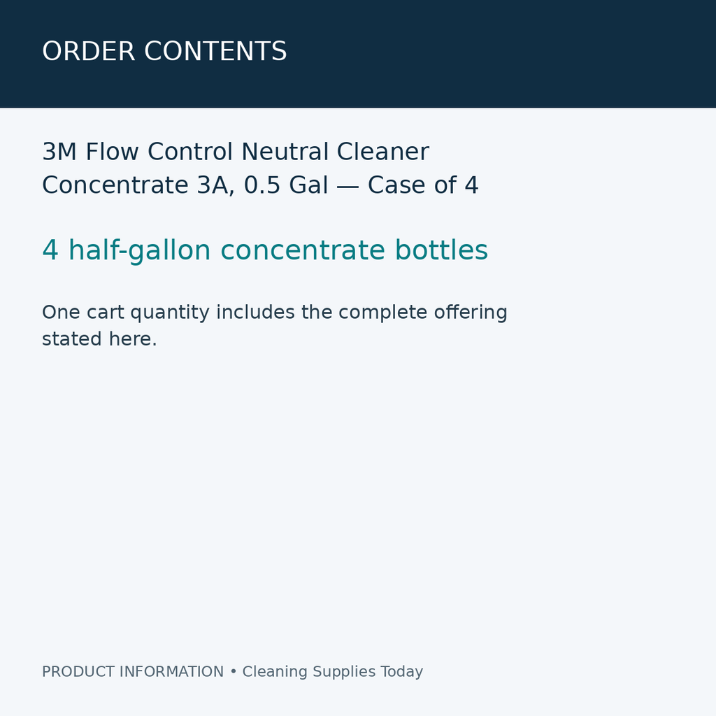 3M Flow Control Neutral Cleaner Concentrate 3A, 0.5 Gal — Case of 4 — order contents information card