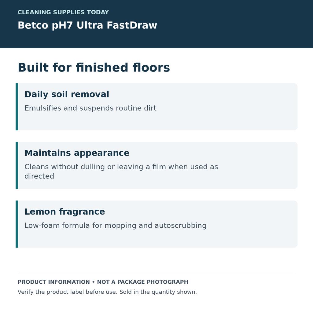 Betco pH7 Ultra — daily finished-floor cleaning; product information card