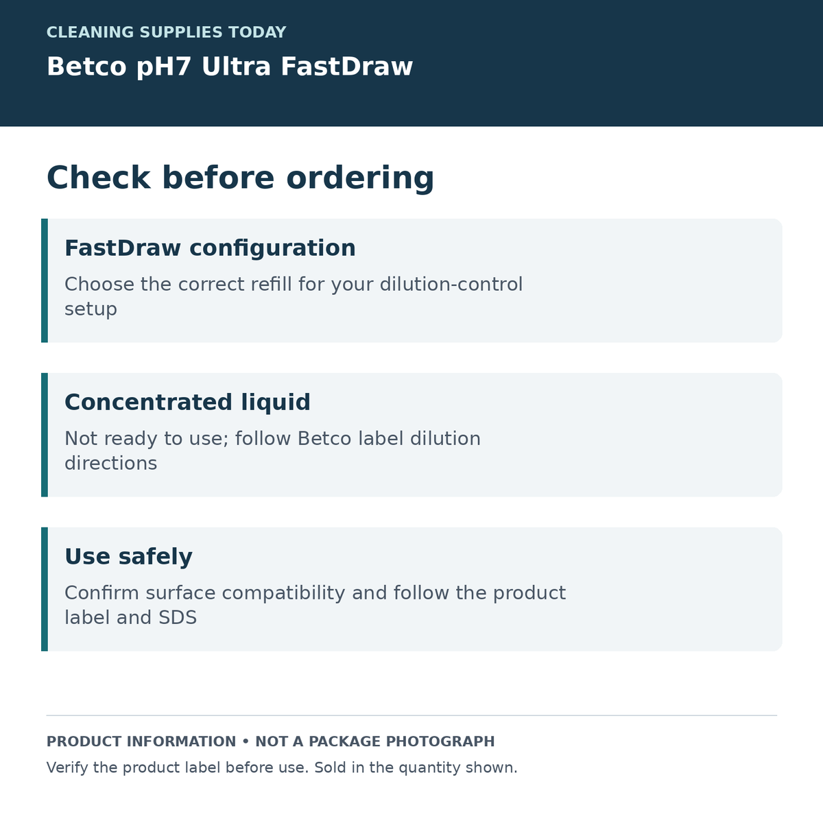 Betco pH7 Ultra — FastDraw compatibility and use; product information card