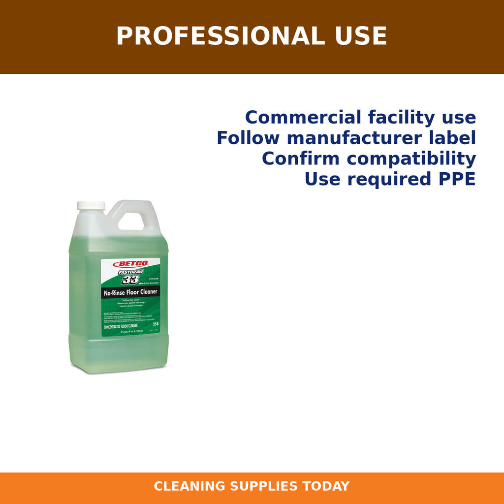 Professional-use guidance for Betco Green Earth FastDraw 33 No-Rinse Floor Cleaner, 2 L, 4/Case – 2584700