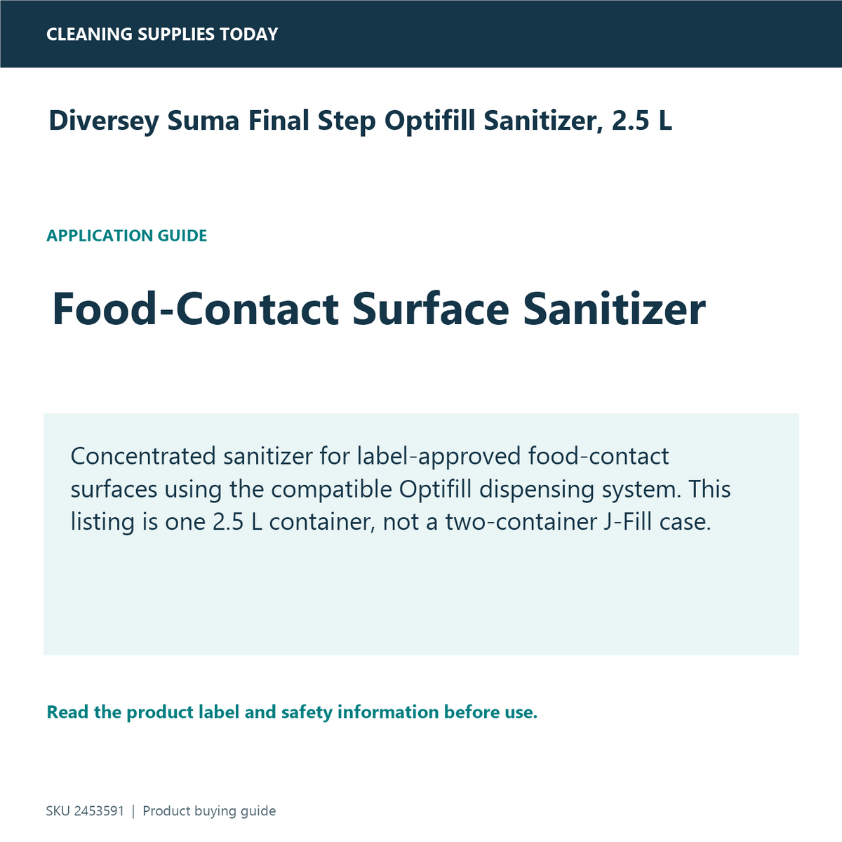Diversey Suma Final Step Optifill Sanitizer, 2.5 L — application information guide