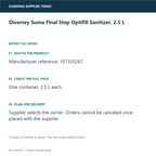 Diversey Suma Final Step Optifill Sanitizer, 2.5 L — ordering information guide