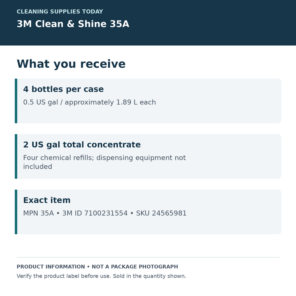 3M 35A — four half-gallon bottles per case; product information card