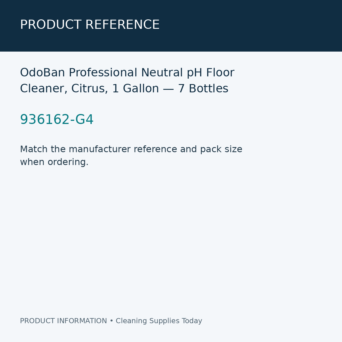 OdoBan Professional Neutral pH Floor Cleaner, Citrus, 1 Gallon — 7 Bottles — product reference information card