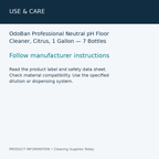 OdoBan Professional Neutral pH Floor Cleaner, Citrus, 1 Gallon — 7 Bottles — use & care information card