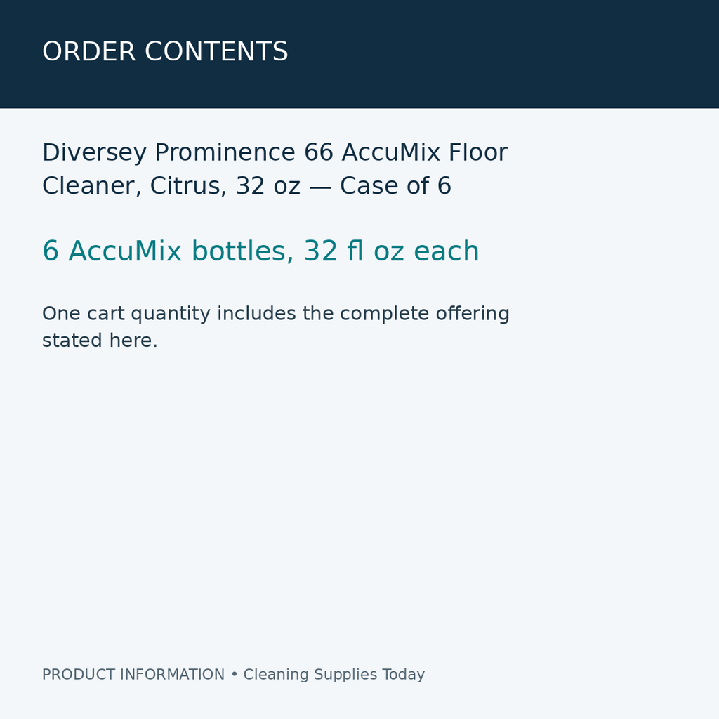 Diversey Prominence 66 AccuMix Floor Cleaner, Citrus, 32 oz — Case of 6 — order contents information card