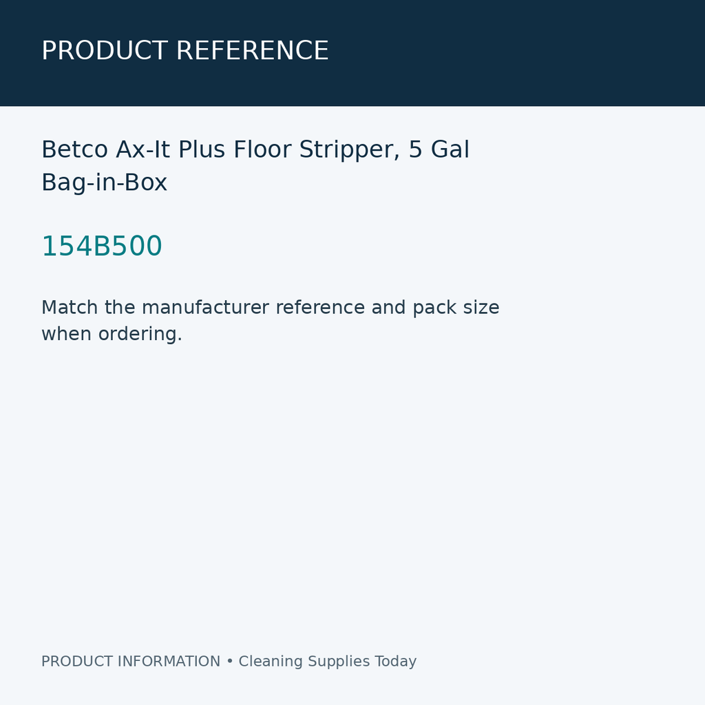 Betco Ax-It Plus Floor Stripper, 5 Gal Bag-in-Box — product reference information card