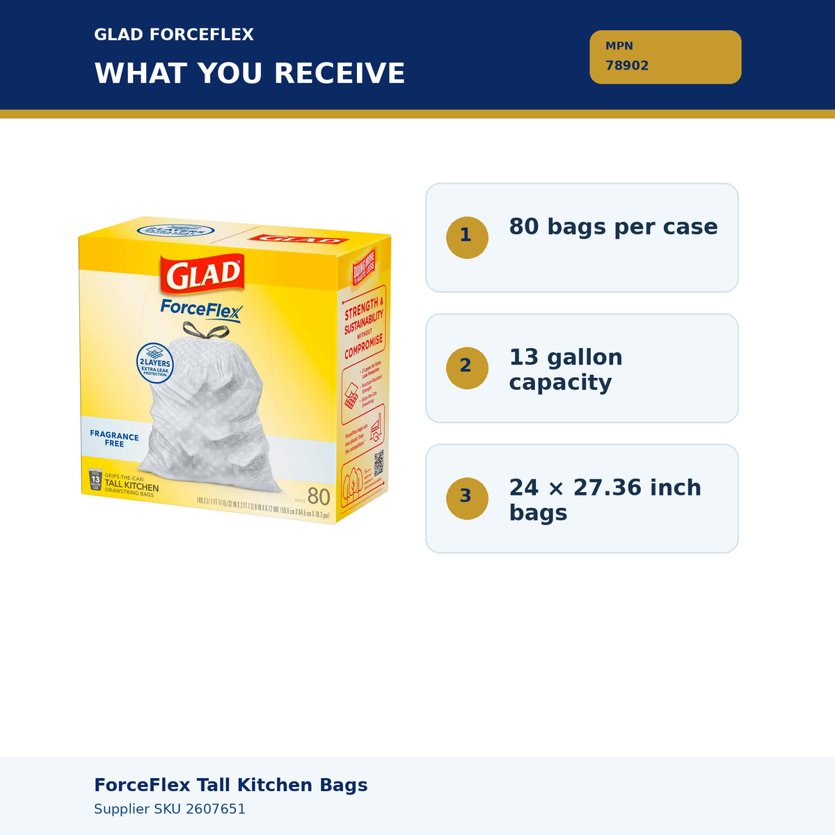 Glad 78902 – package quantity and bag dimensions