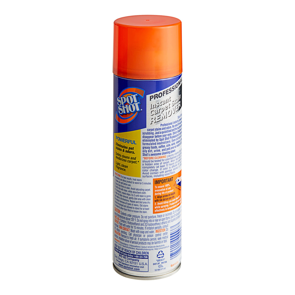 Spot Shot Professional 18 oz aerosol directions and precaution panel