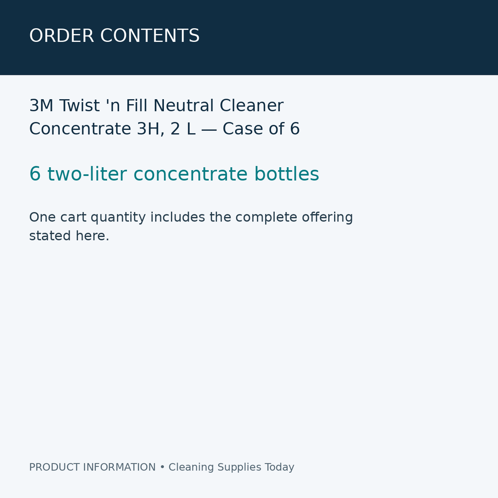 3M Twist 'n Fill Neutral Cleaner Concentrate 3H, 2 L — Case of 6 — order contents information card