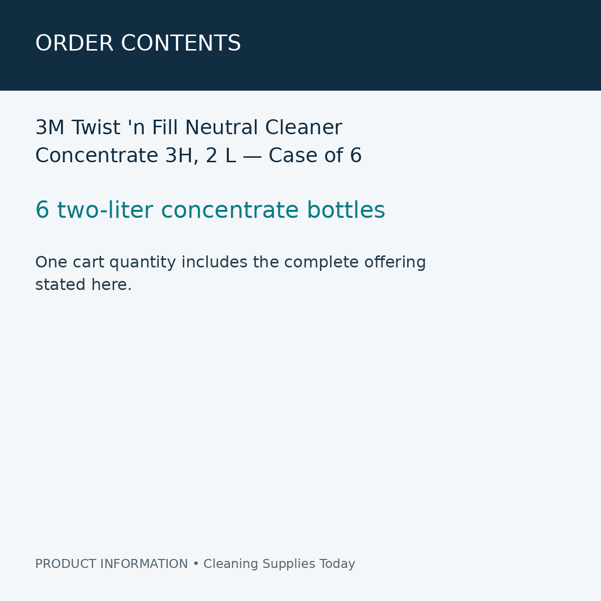 3M Twist 'n Fill Neutral Cleaner Concentrate 3H, 2 L — Case of 6 — order contents information card