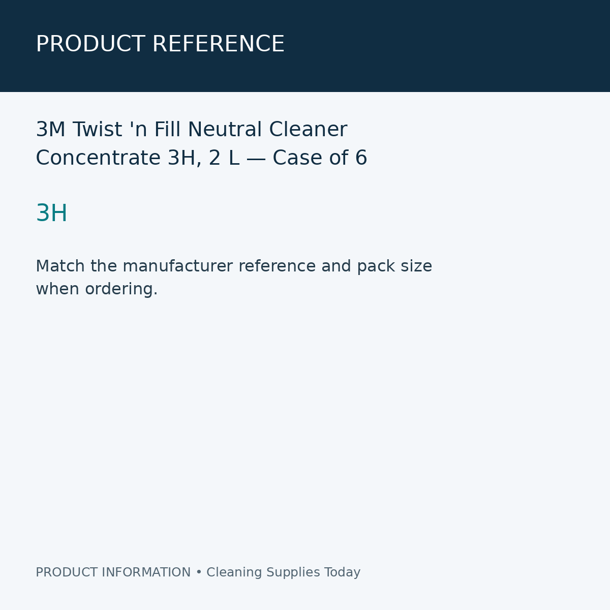 3M Twist 'n Fill Neutral Cleaner Concentrate 3H, 2 L — Case of 6 — product reference information card