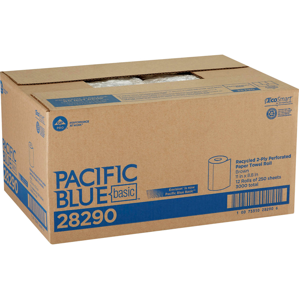 Pacific Blue Basic 28290 closed case, 12 recycled perforated paper towel rolls