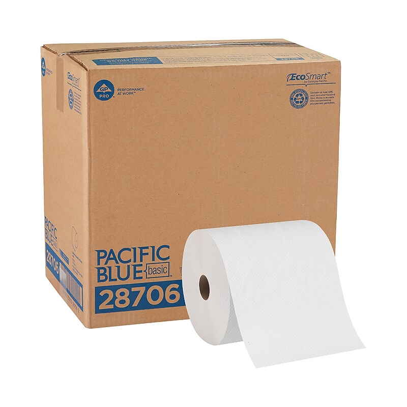 Pacific Blue Basic 28706 case and white hardwound paper towel roll