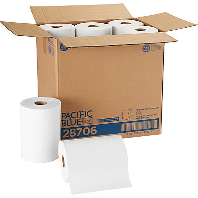 Pacific Blue Basic 28706 open case with white hardwound paper towel rolls