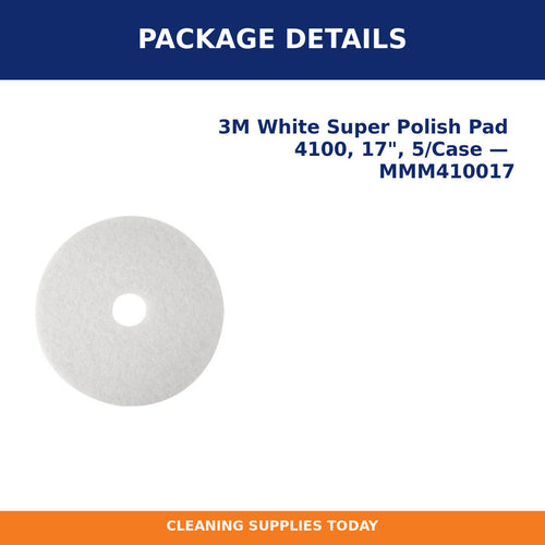 Package details for 3M White Super Polish Pad 4100, 17", 5/Case — MMM410017
