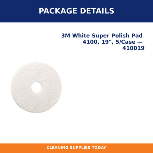 Package details for 3M White Super Polish Pad 4100, 19", 5/Case — 410019