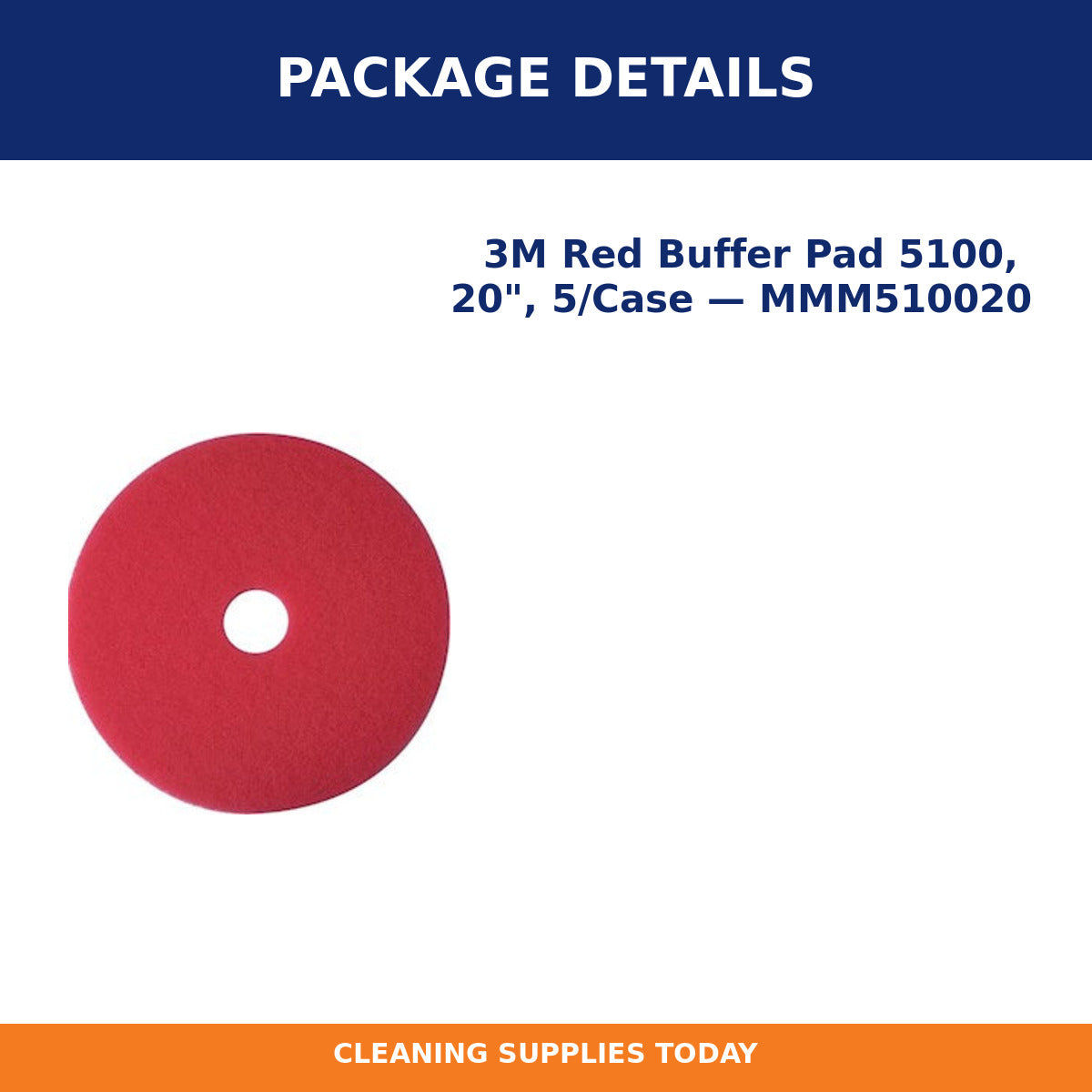 Package details for 3M Red Buffer Pad 5100, 20", 5/Case — MMM510020