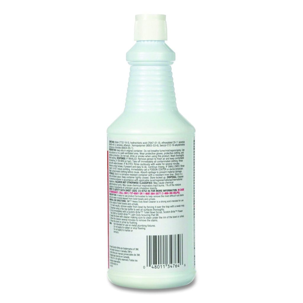 3M Heavy Duty Acid Bowl Cleaner rear-label product detail, MPN 34764