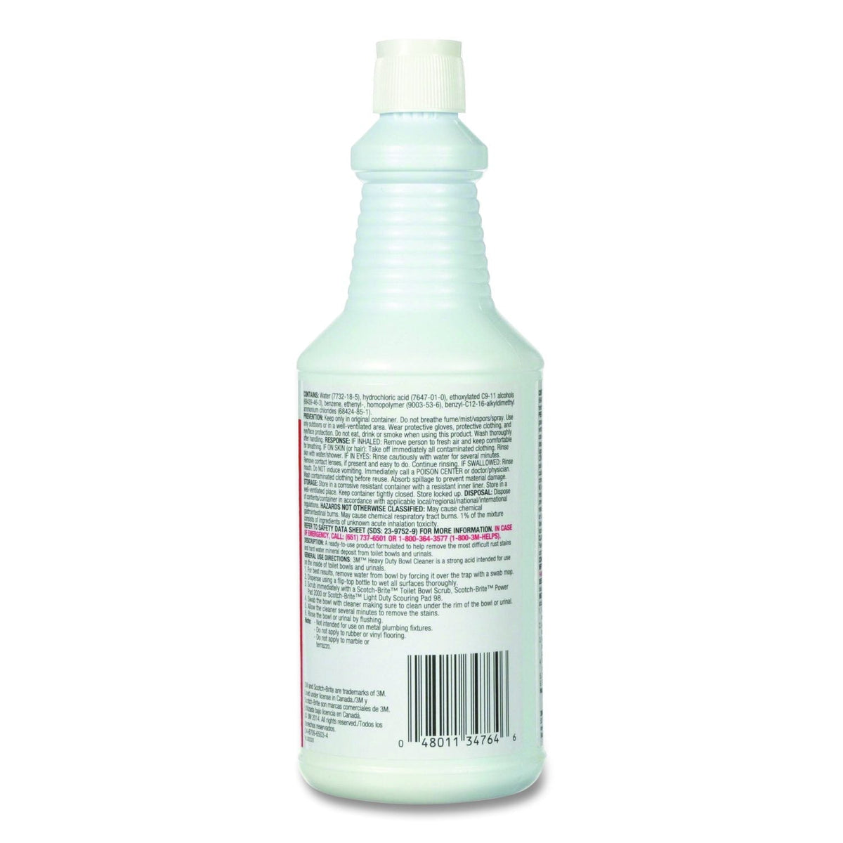 3M Heavy Duty Acid Bowl Cleaner rear-label product detail, MPN 34764