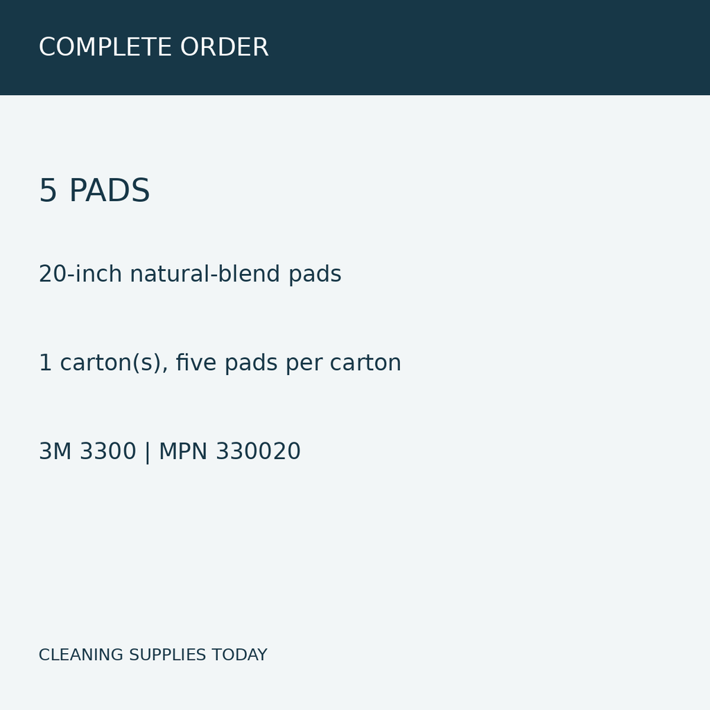 3M 330020, 20-inch natural-blend pads, 5 pads in 1 carton(s) — pack information
