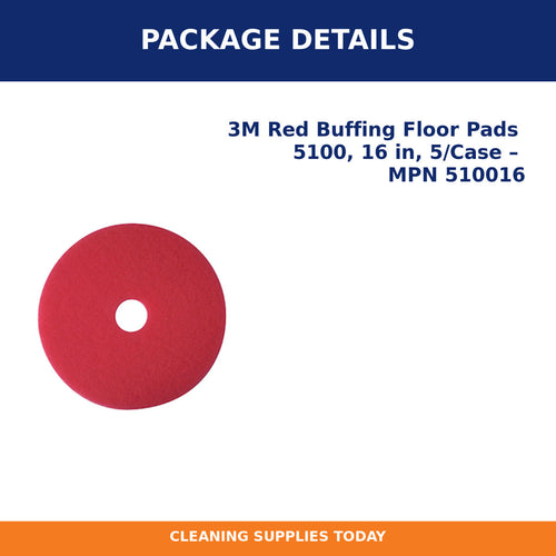Package details for 3M Red Buffing Floor Pads 5100, 16 in, 5/Case – MPN 510016